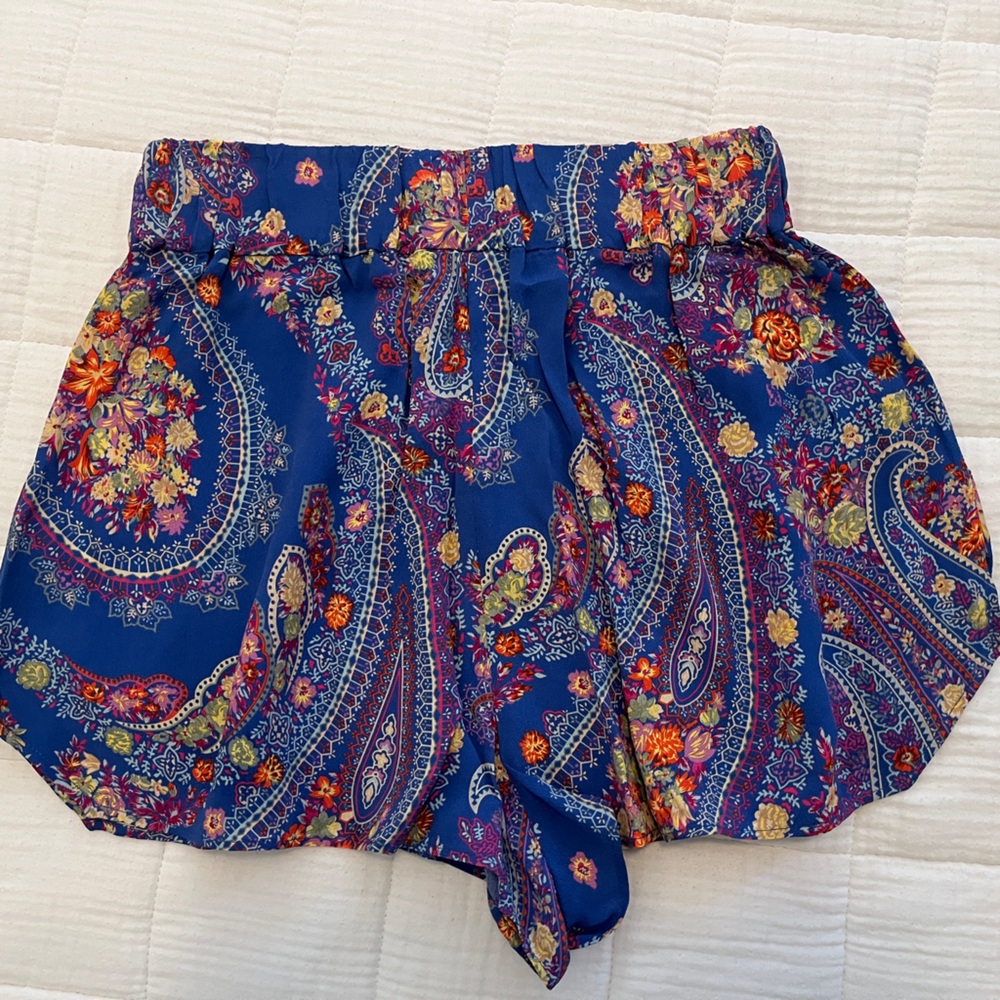 Etro Silk Blue Floral Paisley High Waist Shorts